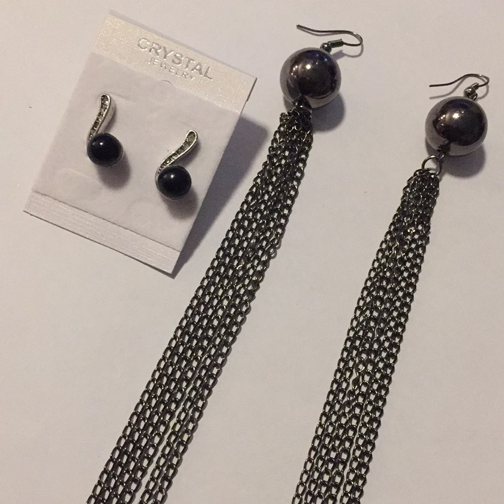 Black/Crystal Earrings & Dangly Chain Earrings